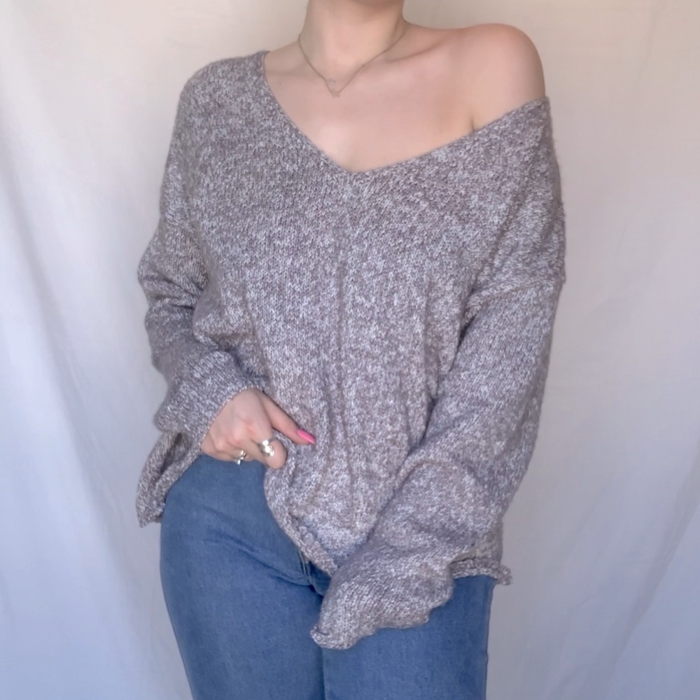 Grey wide neck sweater